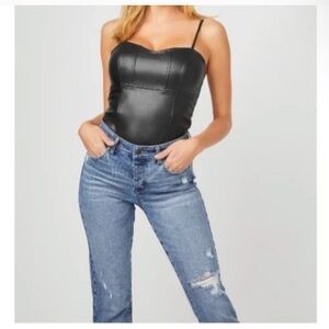 Guess Kiva Black Faux Leather Bodysuit